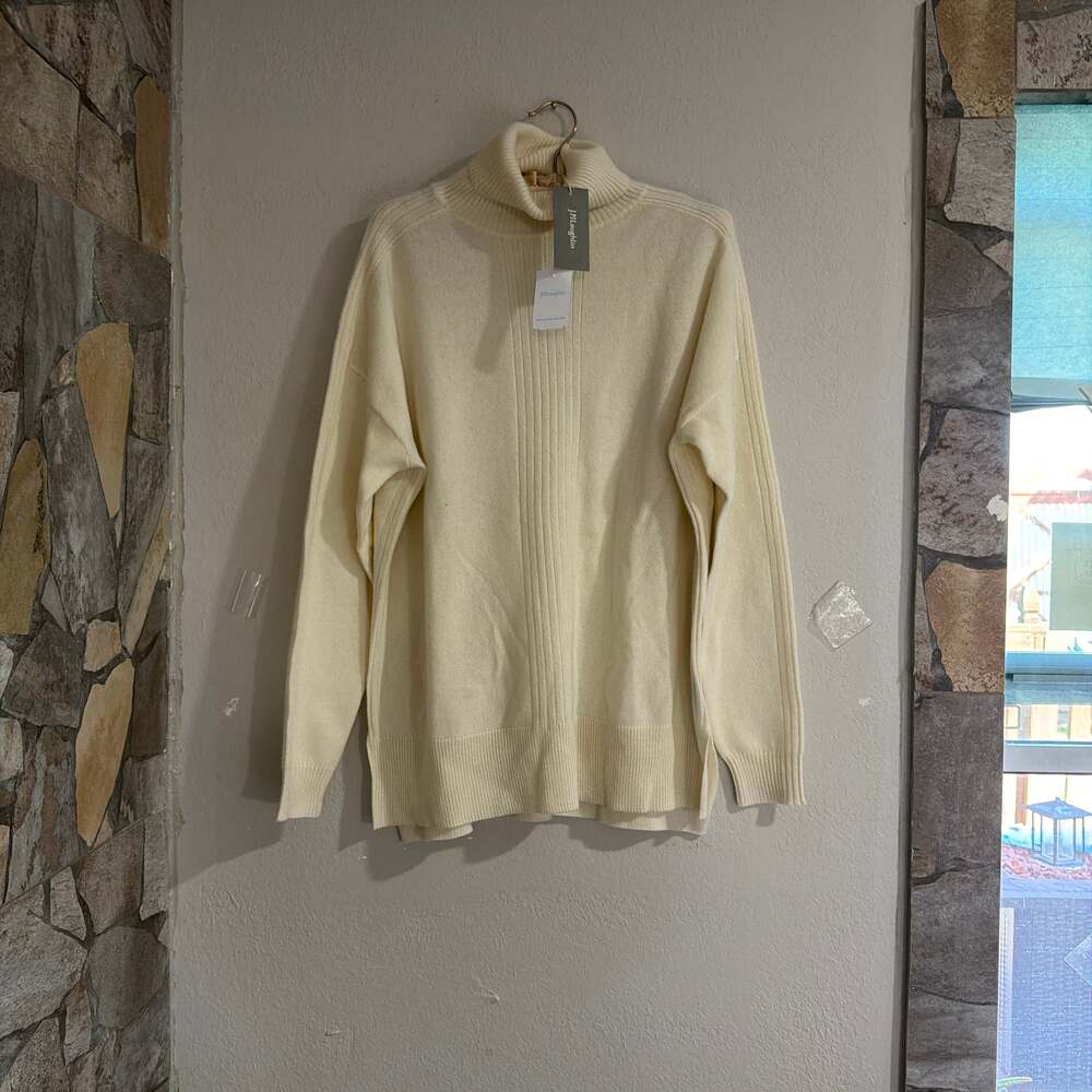 J.McLaughlin Ivory Turtleneck Sidewalk Stitch Sweater with Side Slits